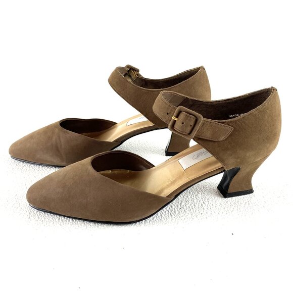 Lord & Taylor Classic Preppy Regencycore Women Suede Ankle Strap Heels 9M Brown - Picture 5 of 16